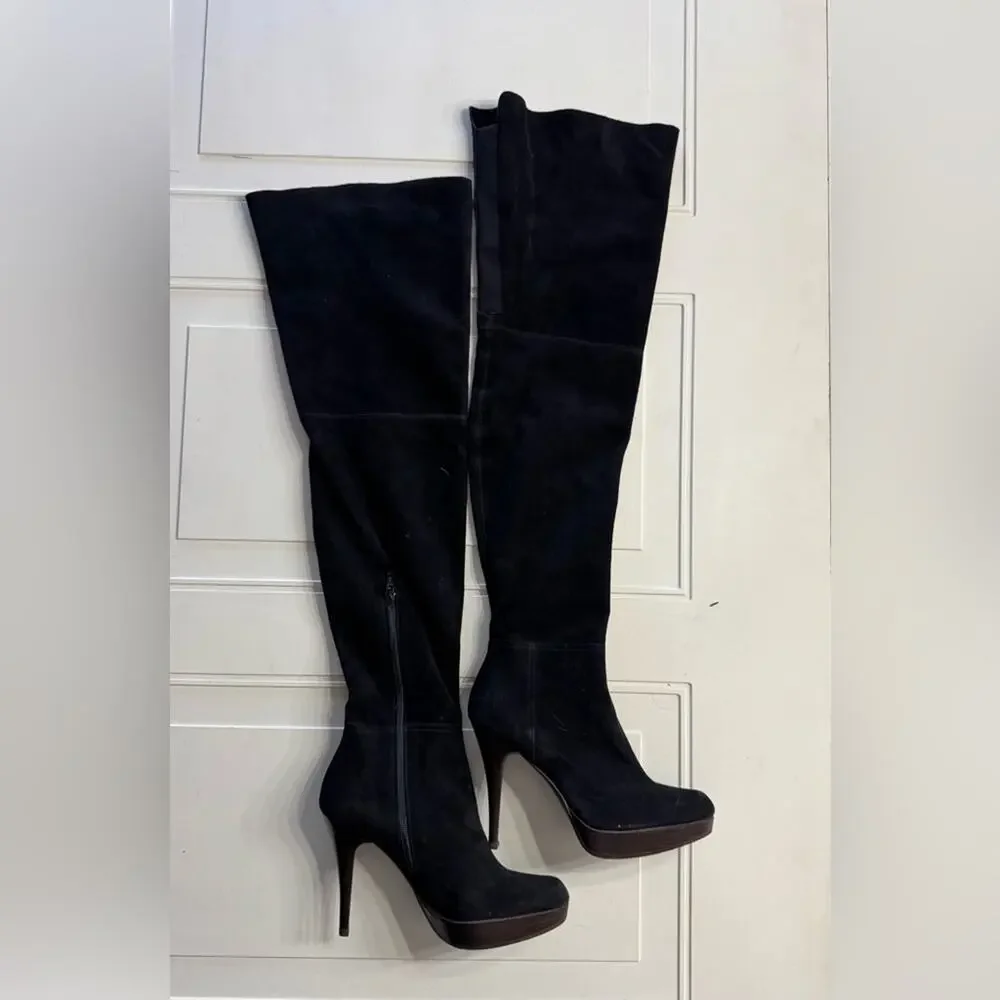 Stuart Weitzman Black Over The Knee Thigh High Suede Leather Boots Size 8